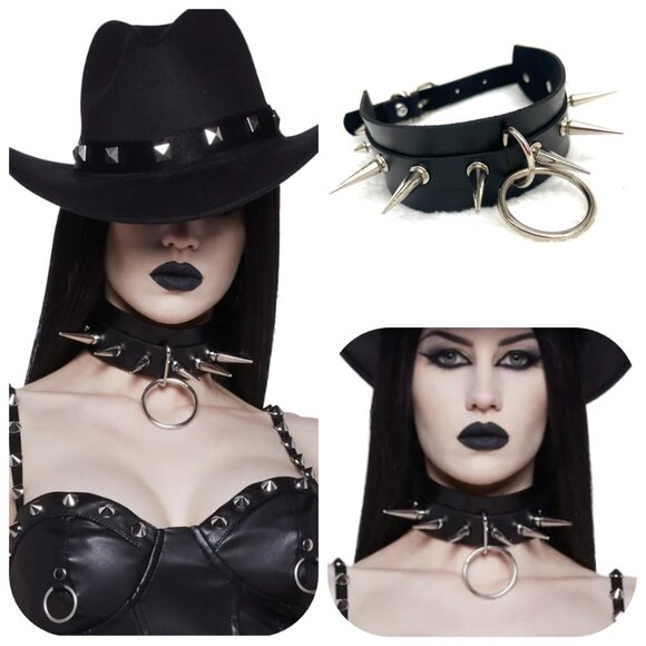 NWT DOLS KILL SMEXY Carea metal spiked leather choker COSTUME RAVE - Picture 1 of 12